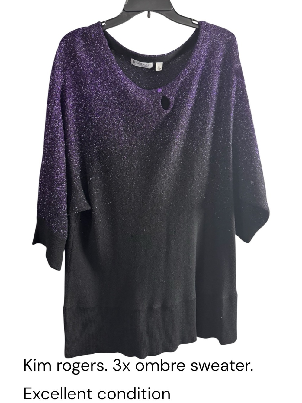 Kim Rogers Purple and Black Ombre Sparkle Dolman Sweater
